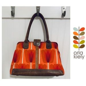 Orla Kiely leather trim canvas print Satchel Purse; rare print